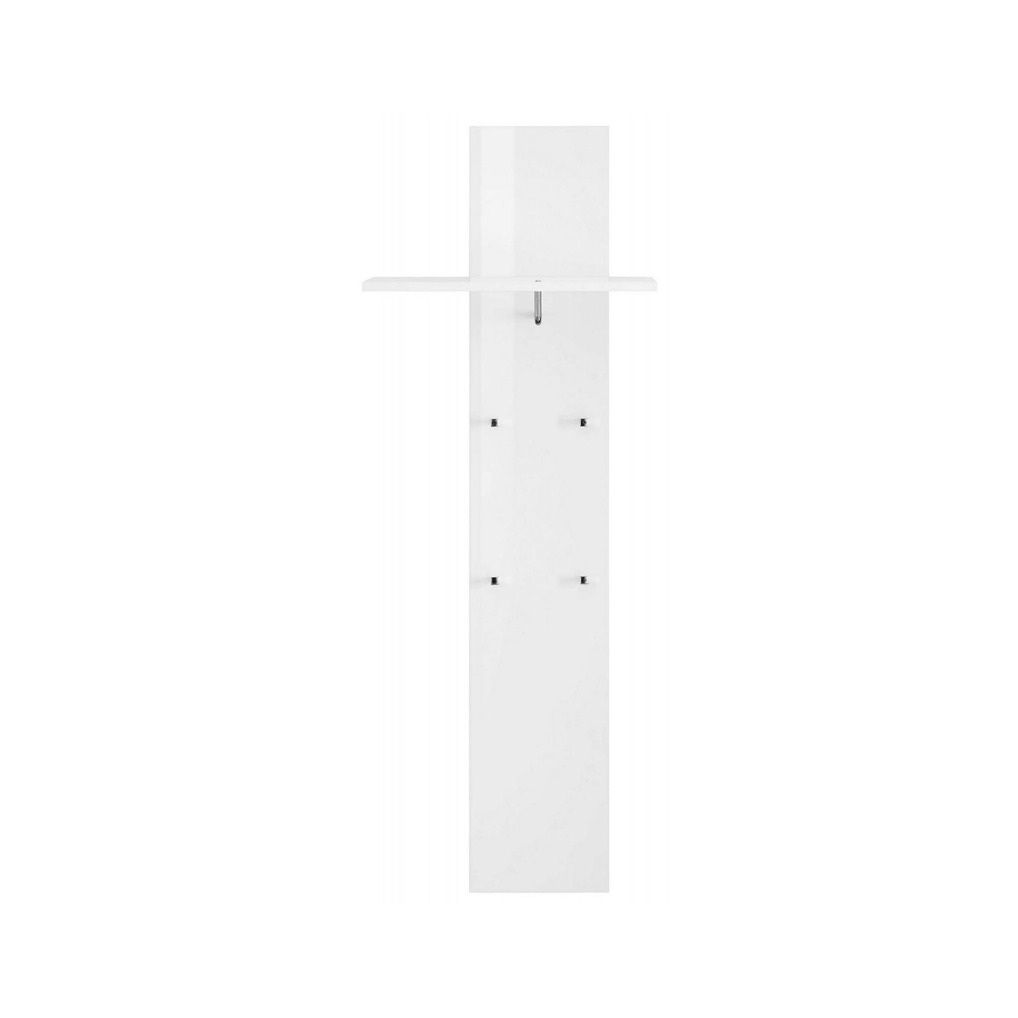 Appendiabiti verticale, Made in Italy, con ripiano e 4 ganci, Mobile per ingresso, Entratina moderna, cm 50x27h140, Bianco lucido