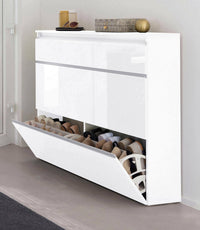 Scarpiera moderna, Made in Italy, a 2 ante e 1 anta a ribalta, Mobile portascarpe da ingresso, cm 120x27h108, Bianco lucido