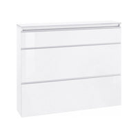 Scarpiera moderna, Made in Italy, a 2 ante e 1 anta a ribalta, Mobile portascarpe da ingresso, cm 120x27h108, Bianco lucido