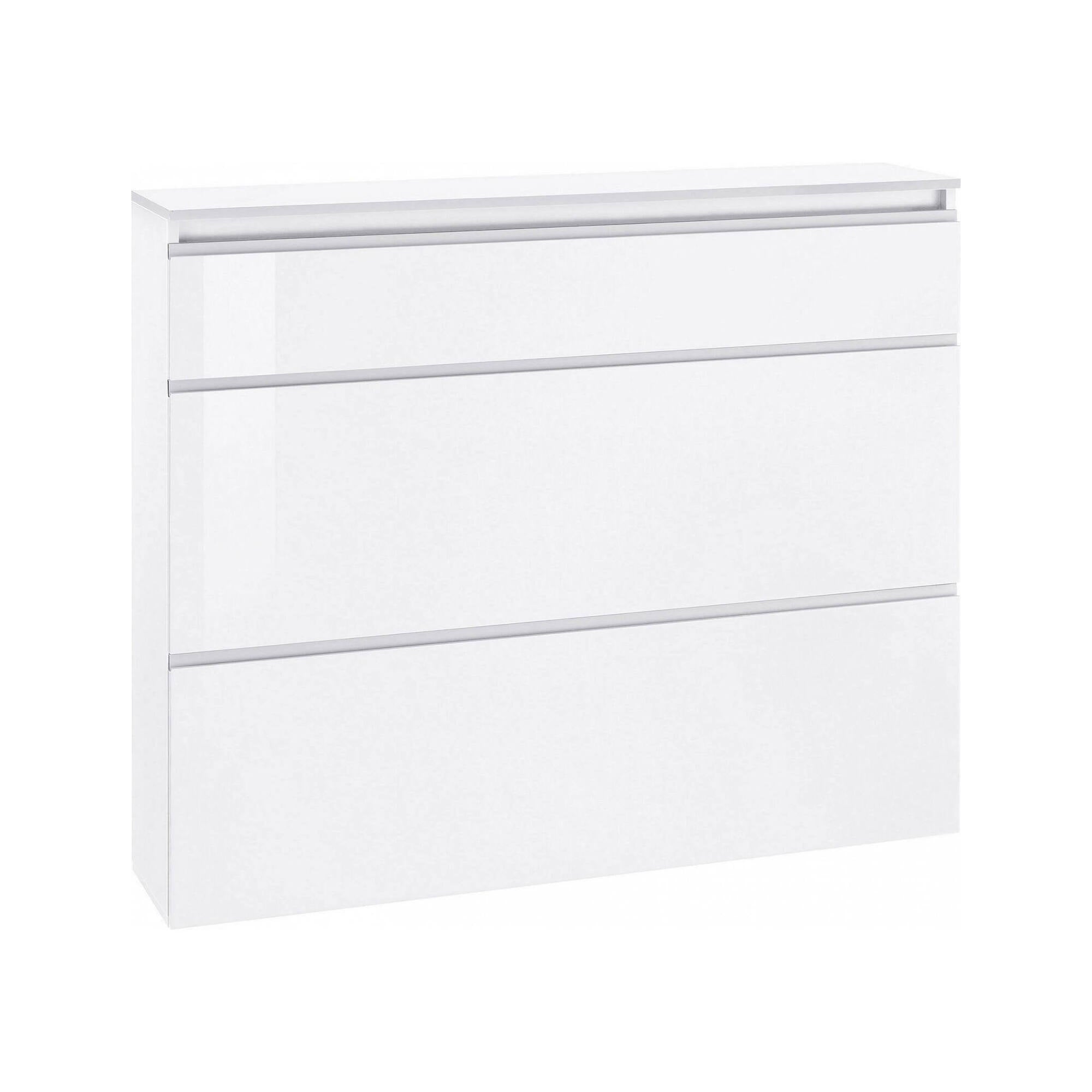 Scarpiera moderna, Made in Italy, a 2 ante e 1 anta a ribalta, Mobile portascarpe da ingresso, cm 120x27h108, Bianco lucido