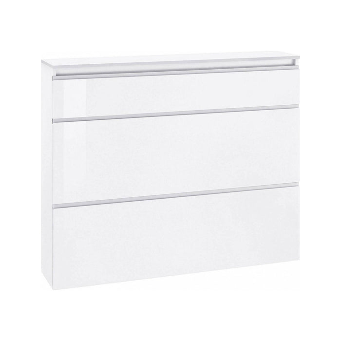 Scarpiera moderna, Made in Italy, a 2 ante e 1 anta a ribalta, Mobile portascarpe da ingresso, cm 120x27h108, Bianco lucido