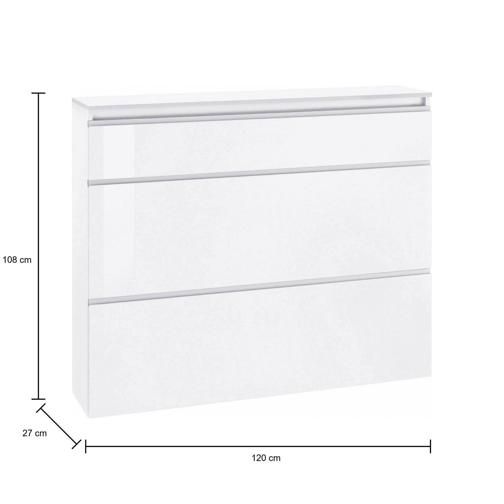 Scarpiera moderna, Made in Italy, a 2 ante e 1 anta a ribalta, Mobile portascarpe da ingresso, cm 120x27h108, Bianco lucido