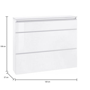 Scarpiera moderna, Made in Italy, a 2 ante e 1 anta a ribalta, Mobile portascarpe da ingresso, cm 120x27h108, Bianco lucido