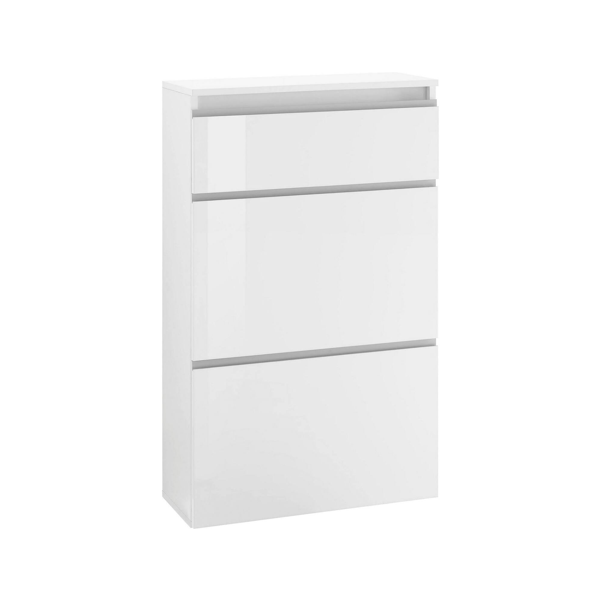 Scarpiera moderna, Made in Italy, a 2 ante e 1 anta a ribalta, Mobile Portascarpe da ingresso, cm 60x27h108, Bianco lucido