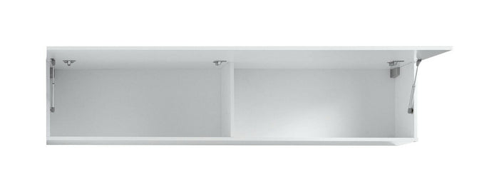 Pensile da parete, Made in Italy, con anta a ribalta, Mobile da soggiorno sospeso, cm 180x30h40, colore Bianco lucido