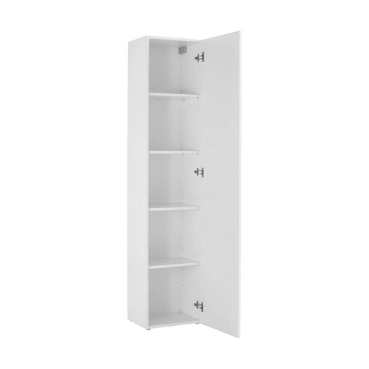 Colonna pensile a 1 anta, Made in Italy, Mobile moderno, Mobiletto multiuso con 1 anta e 4 ripiani, cm 40x30h180, colore Bianco lucido