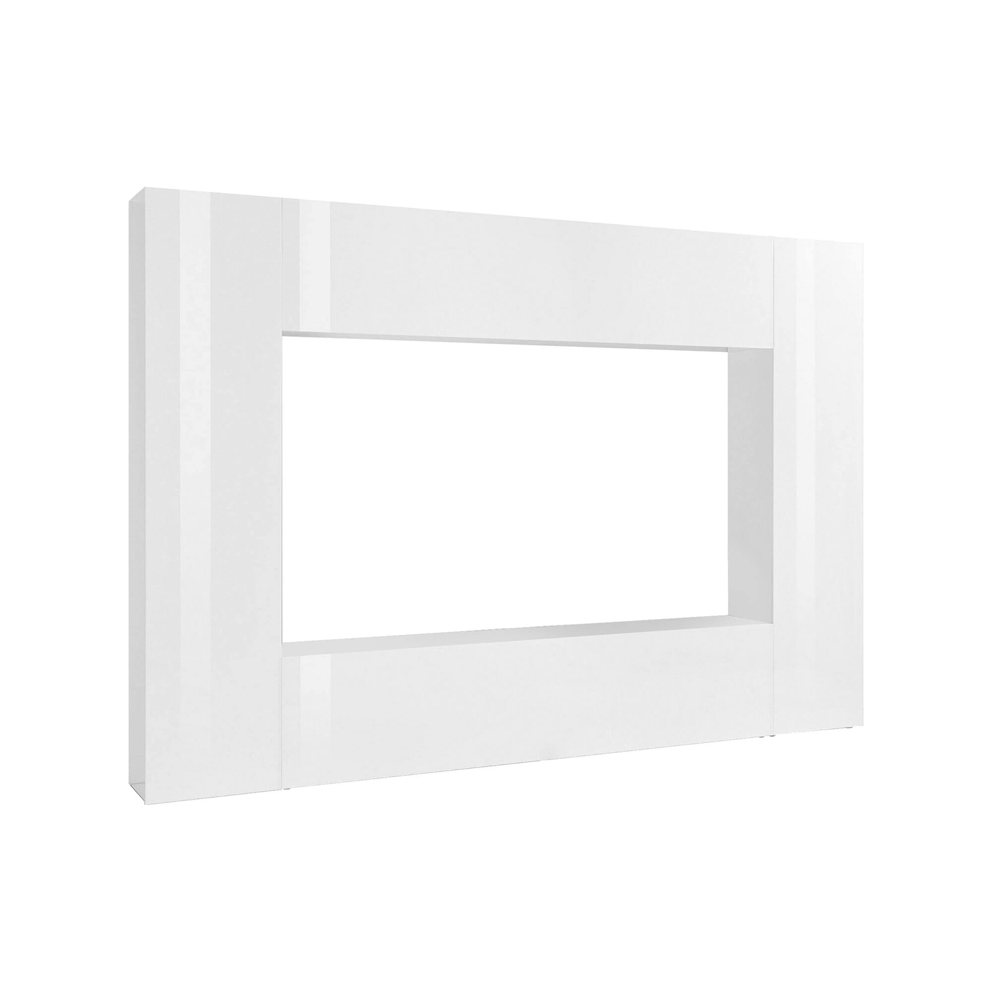 Parete attrezzata da soggiorno, Made in Italy, Porta TV, Set salotto moderno, cm 260x30h180, Bianco lucido