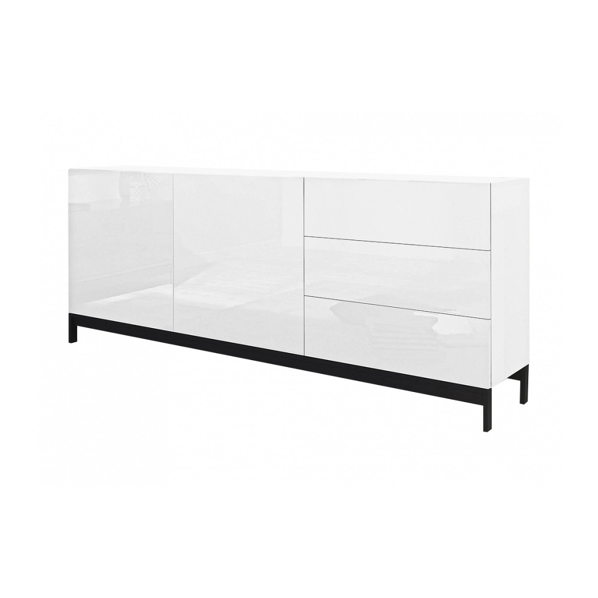 Credenza moderna a 2 ante e 3 cassetti, Made in Italy, Madia da cucina rialzata, Buffet di design da soggiorno, cm 170x40h47, Bianco lucido