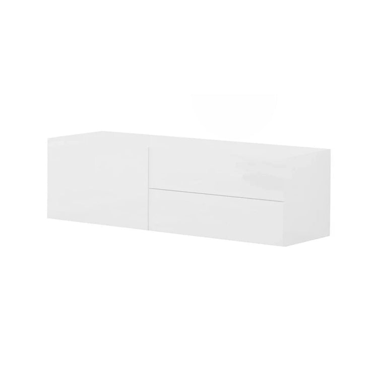 Mobile da soggiorno Porta TV, Made in Italy, Credenza per TV da salotto a 1 anta e 2 cassetti, cm 110x40h35, Bianco lucido