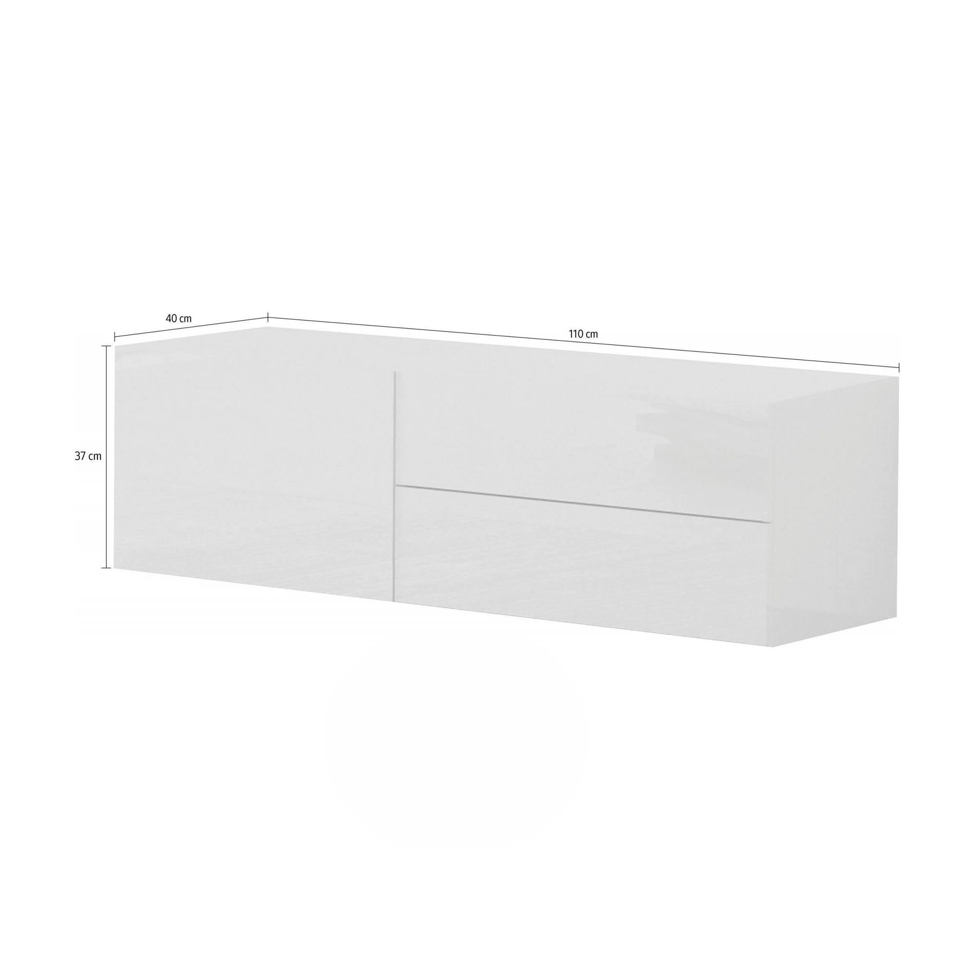 Mobile da soggiorno Porta TV, Made in Italy, Credenza per TV da salotto a 1 anta e 2 cassetti, cm 110x40h35, Bianco lucido