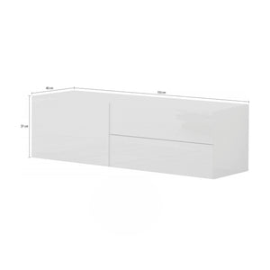 Mobile da soggiorno Porta TV, Made in Italy, Credenza per TV da salotto a 1 anta e 2 cassetti, cm 110x40h35, Bianco lucido