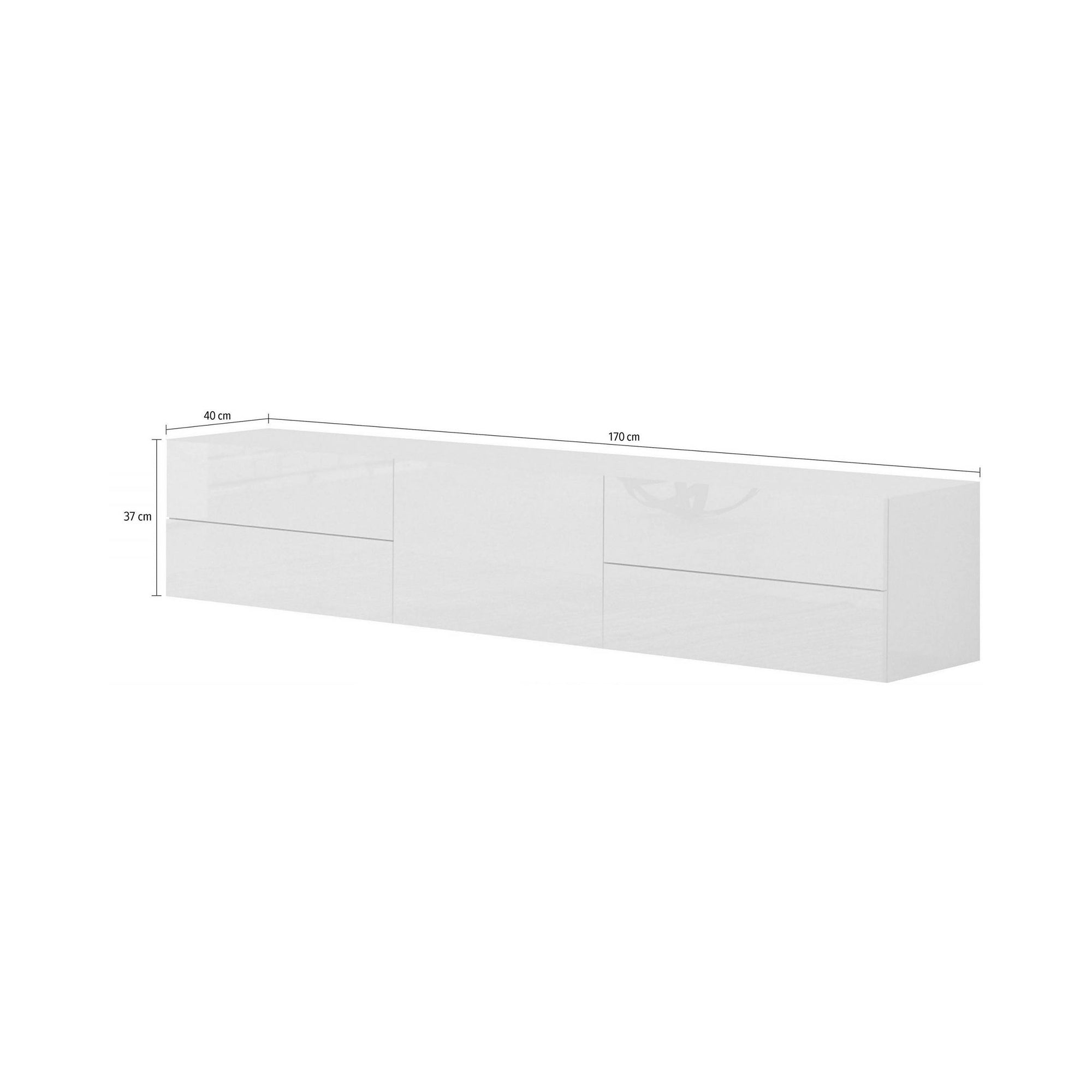 Mobile da soggiorno Porta TV, Made in Italy, Credenza per TV da salotto a 1 anta e 4 cassetti, cm 170x40h35, Bianco lucido