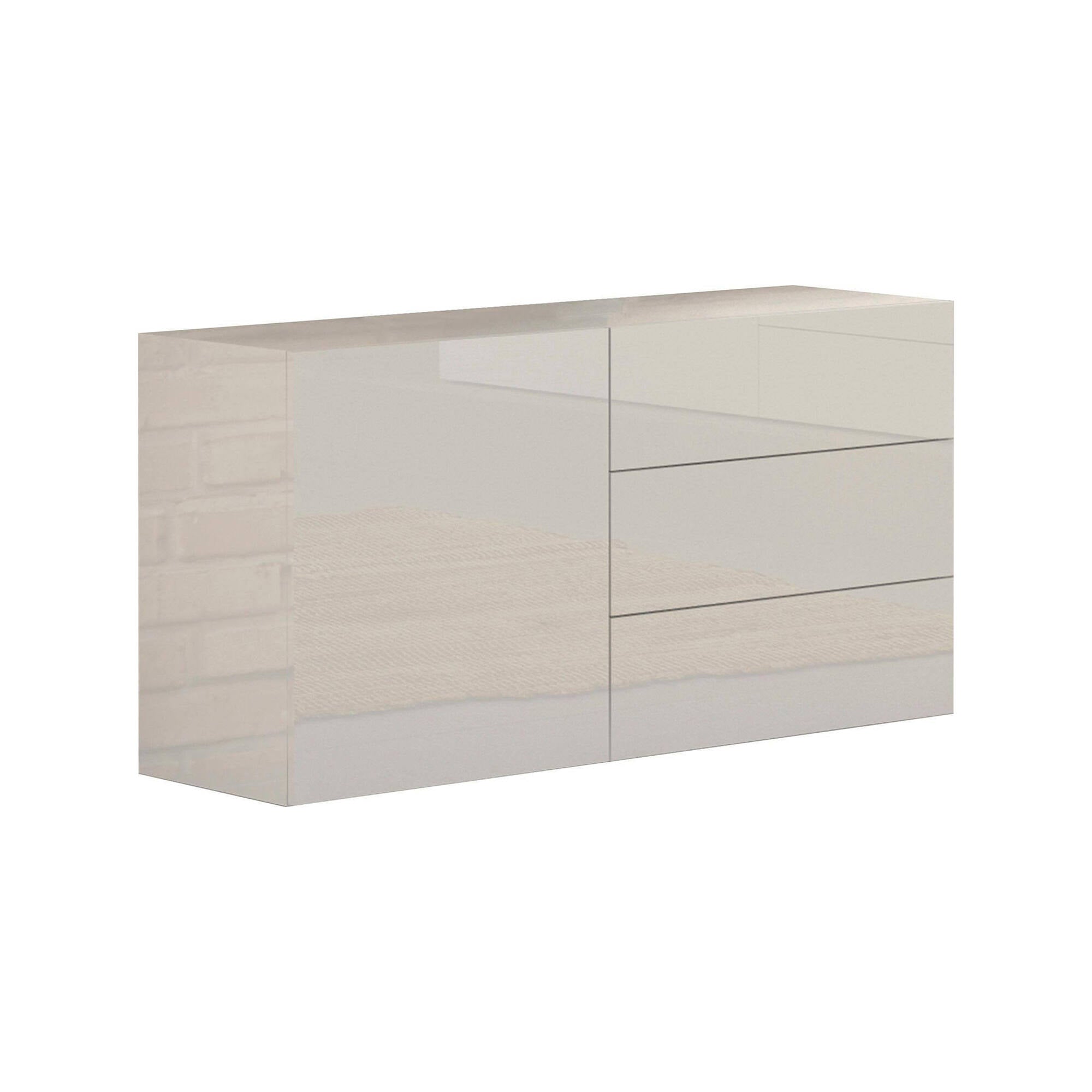 Credenza moderna a 1 anta e 3 cassetti, Made in Italy, Madia da cucina, Buffet di design da soggiorno, cm 110x40h35, Bianco lucido