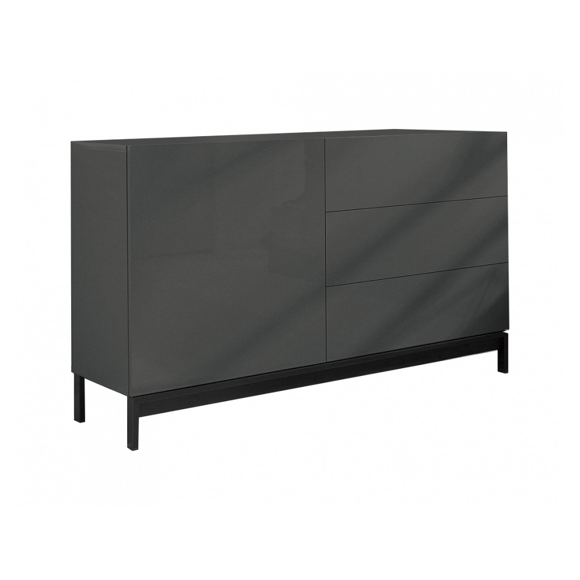 Credenza moderna a 1 anta e 3 cassetti, Made in Italy, Madia da cucina, Buffet di design da soggiorno, con piedini, cm 110x40h47, Antracite lucido