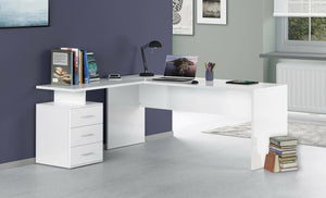 Scrivania ad angolo, Made in Italy, Tavolo da computer minimal, Scrittoio porta PC, cm 160x60h75, Bianco lucido