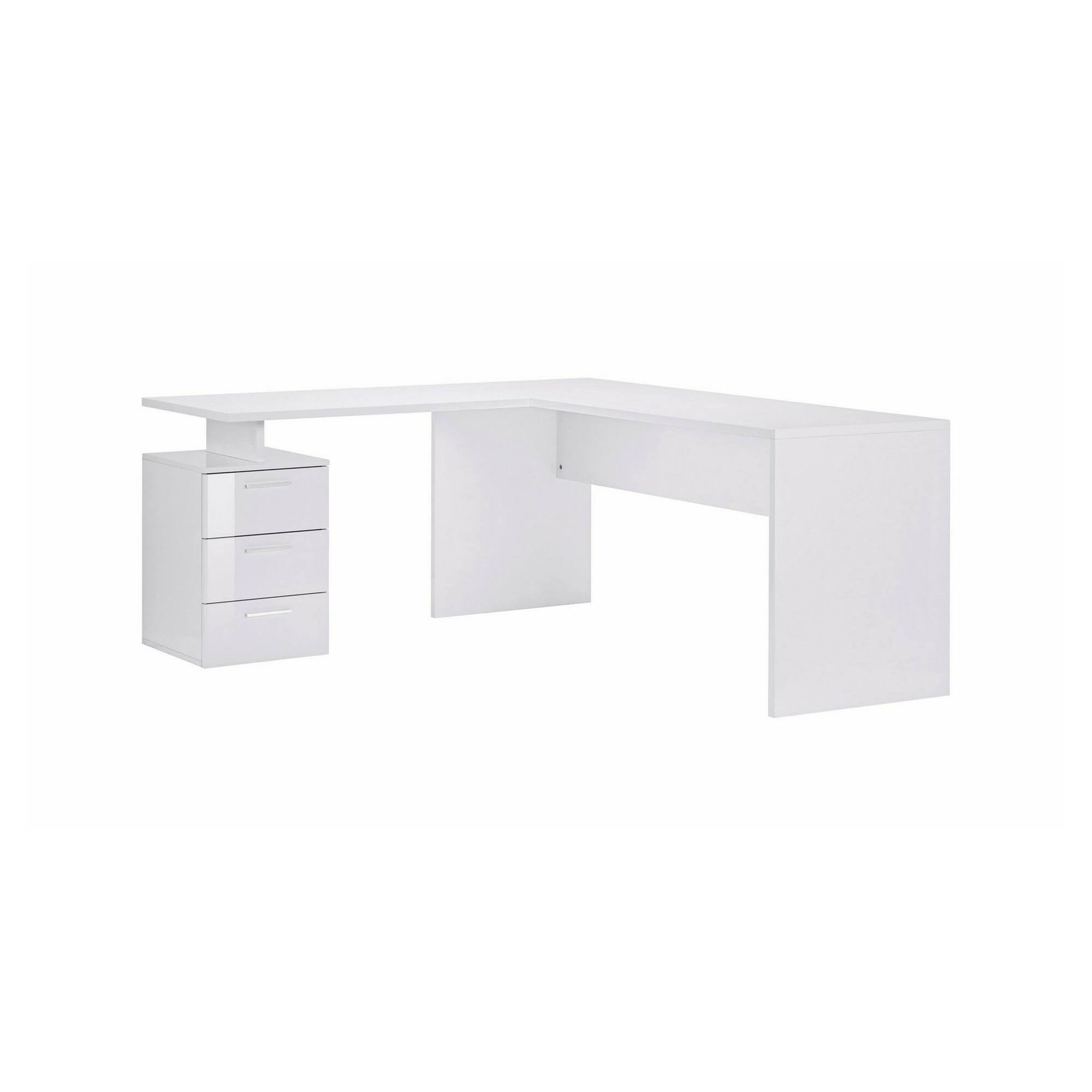 Scrivania ad angolo, Made in Italy, Tavolo da computer minimal, Scrittoio porta PC, cm 160x60h75, Bianco lucido