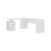 Scrivania ad angolo, Made in Italy, Tavolo da computer minimal, Scrittoio porta PC, cm 160x60h75, Bianco lucido