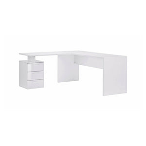 Scrivania ad angolo, Made in Italy, Tavolo da computer minimal, Scrittoio porta PC, cm 160x60h75, Bianco lucido