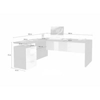 Scrivania ad angolo, Made in Italy, Tavolo da computer minimal, Scrittoio porta PC, cm 160x60h75, Bianco lucido