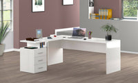 Scrivania ad angolo, Made in Italy, Tavolo da computer minimal, Scrittoio porta PC, cm 160x60h75, Bianco lucido