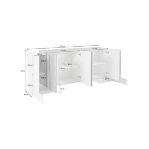 Credenza moderna a 6 ante, Made in Italy, Madia da cucina, Buffet di design da soggiorno, cm 210x45h85, Bianco lucido e Acero