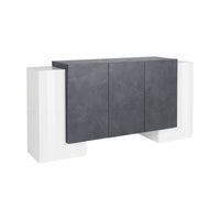 Credenza moderna a 5 ante, Made in Italy, Madia da cucina, Buffet di design da soggiorno, cm 170x45h85, Bianco lucido e Grigio Cenere