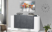 Credenza moderna a 5 ante, Made in Italy, Madia da cucina, Buffet di design da soggiorno, cm 170x45h85, Bianco lucido e Grigio Cenere