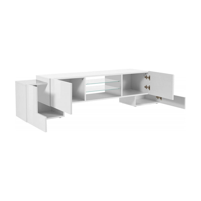 Mobile da soggiorno Porta TV, Made in Italy, Credenza per TV da salotto a 4 ante e ripiani, cm 190x45h45, Bianco lucido