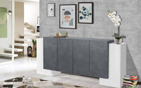 Credenza moderna a 6 ante, Made in Italy, Madia da cucina, Buffet di design da soggiorno, cm 210x45h85, Bianco lucido e Grigio Cenere