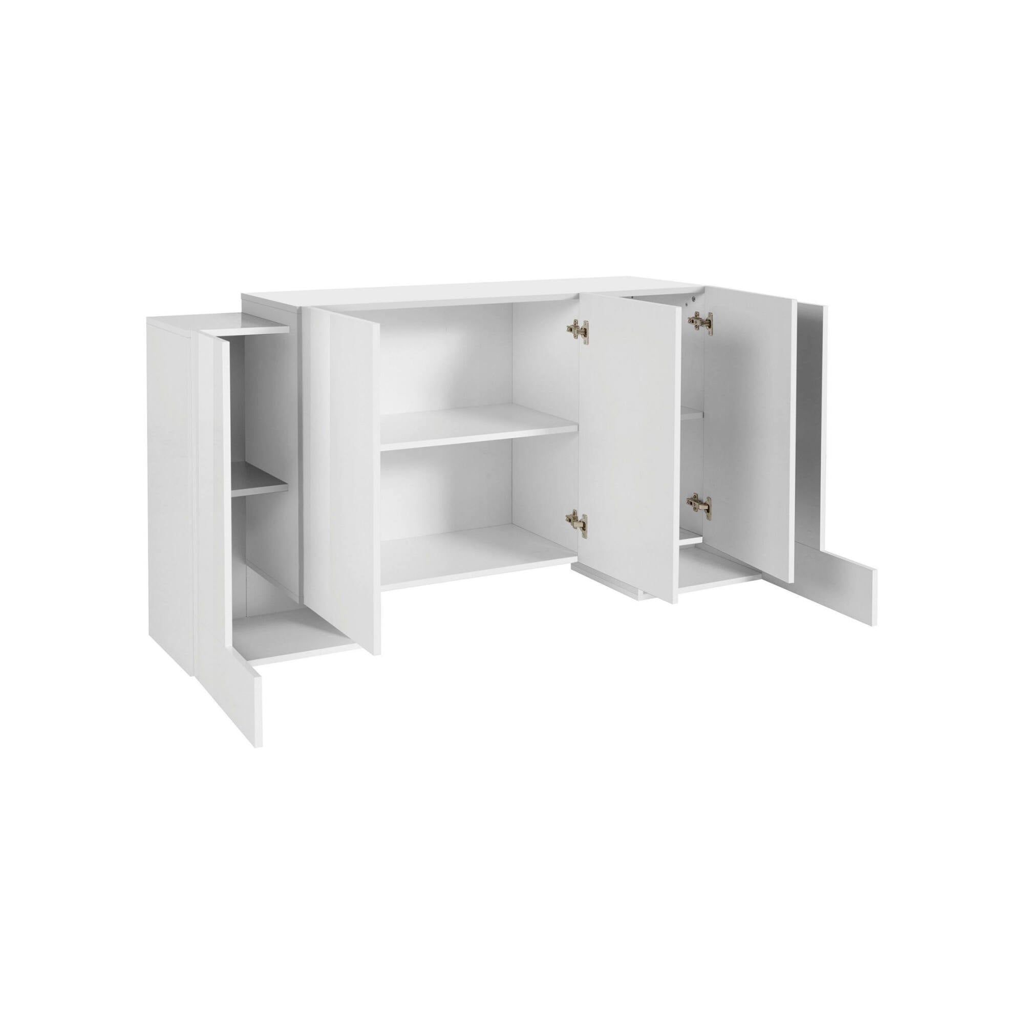 Credenza moderna a 5 ante, Made in Italy, Madia da cucina, Buffet di design da soggiorno, cm 170x45h85, Bianco lucido