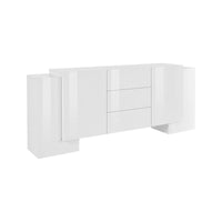 Credenza moderna a 2 ante e 3 cassetti, Made in Italy, Madia da cucina, Buffet di design da soggiorno, cm 210x45h85, Bianco lucido