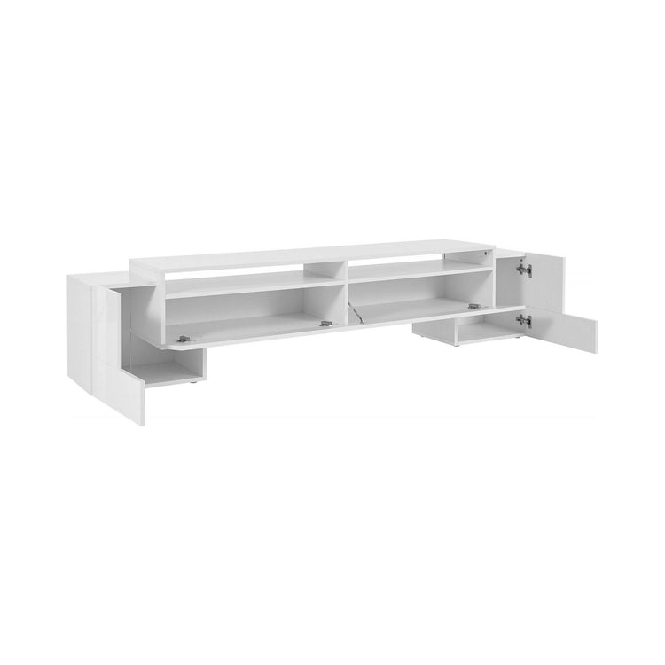 Mobile da soggiorno Porta TV, Made in Italy, Credenza per TV da salotto a 3 ante e ripiani, cm 210x45h45, Bianco lucido