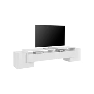 Mobile da soggiorno Porta TV, Made in Italy, Credenza per TV da salotto a 3 ante e ripiani, cm 210x45h45, Bianco lucido