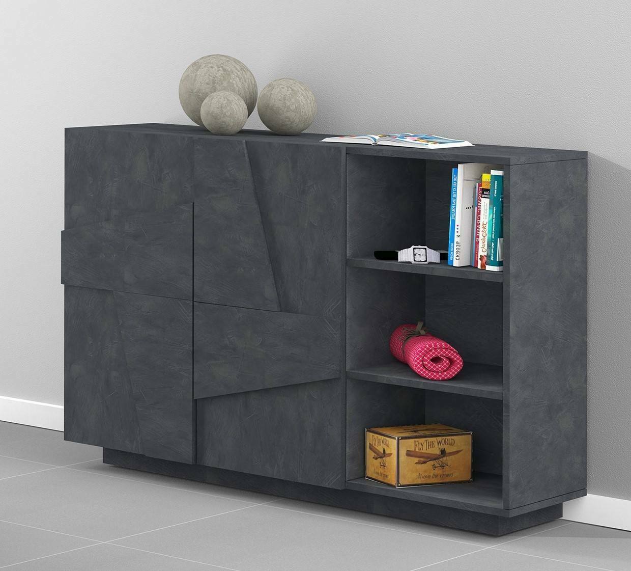 Mobile da ingresso a 2 ante e scaffali aperti, Made in Italy, Entratina moderna, Credenza per atrio, cm 121x38h86, Grigio Cenere