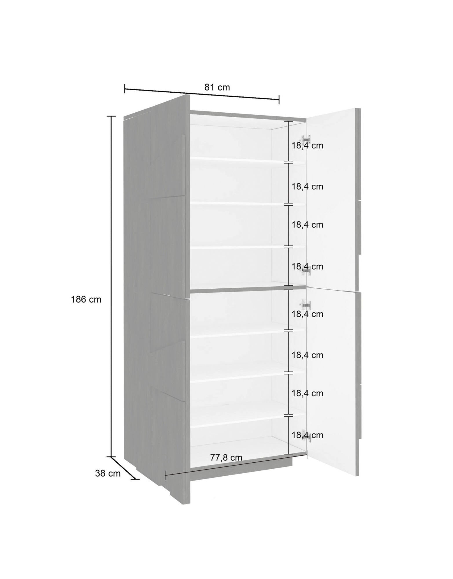 Scarpiera moderna, Made in Italy, a 4 ante battenti, Portascarpe da ingresso, Mobile multiuso, cm 81x38h167, Grigio Ardesia