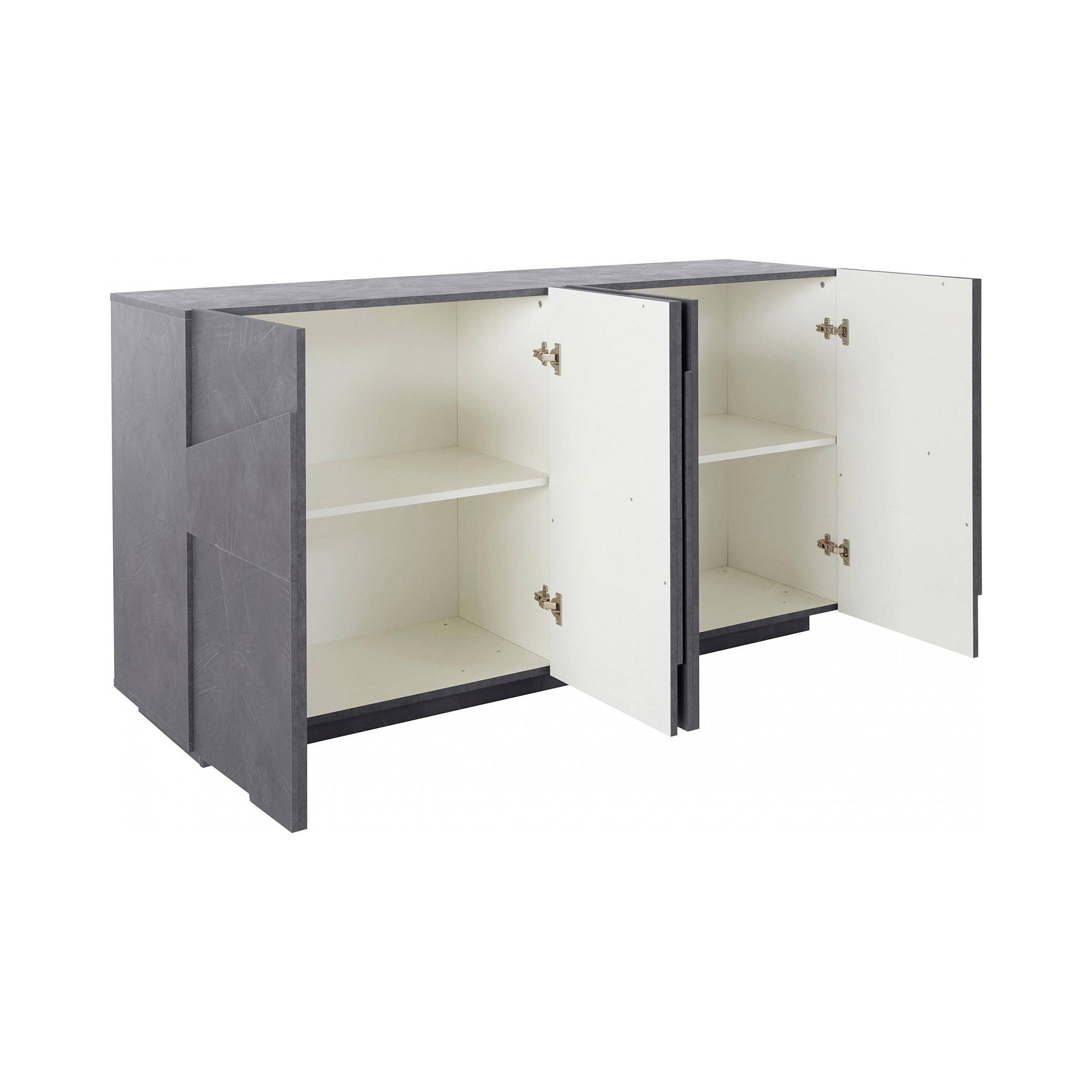 Credenza moderna a 4 ante, Made in Italy, Madia da cucina, Buffet di design da soggiorno, cm 162x44h86, Grigio Cenere