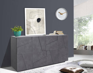 Credenza moderna a 4 ante, Made in Italy, Madia da cucina, Buffet di design da soggiorno, cm 162x44h86, Grigio Cenere