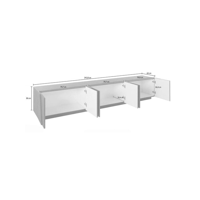 Mobile da soggiorno Porta TV, Made in Italy, Credenza per TV da salotto a 6 antine battenti con dettaglio, cm 244x44h46, Cemento scuro