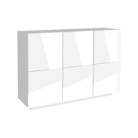 Mobile da ingresso a 3 ante e ripiani interni, Made in Italy, Entratina moderna, Credenza per atrio, cm 121x38h86, Bianco lucido