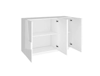 Mobile da ingresso a 3 ante e ripiani interni, Made in Italy, Entratina moderna, Credenza per atrio, cm 121x38h86, Bianco lucido