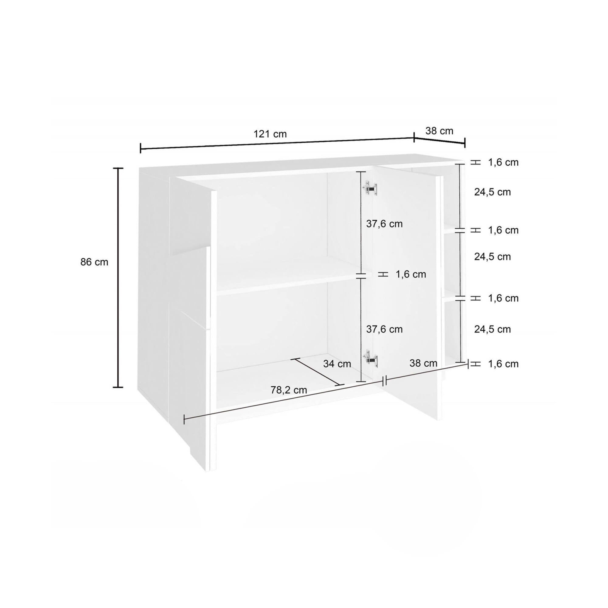 Mobile da ingresso a 2 ante e scaffali aperti, Made in Italy, Entratina moderna, Credenza per atrio, cm 121x38h86, Grigio Ardesia