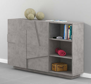 Mobile da ingresso a 2 ante e scaffali aperti, Made in Italy, Entratina moderna, Credenza per atrio, cm 121x38h86, Grigio Ardesia