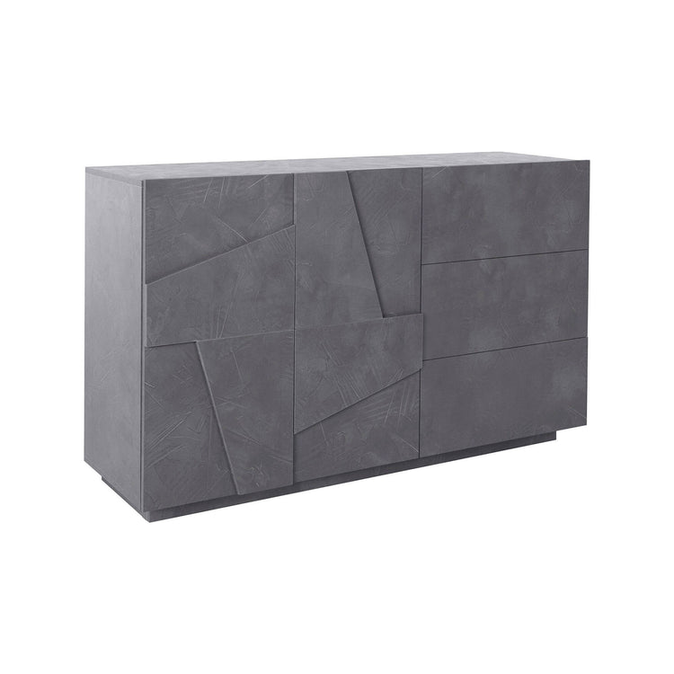 Credenza moderna a 2 ante e 3 cassetti, Made in Italy, Madia da cucina con dettaglio, Buffet di design da soggiorno, cm 143x44h86, Grigio Cenere