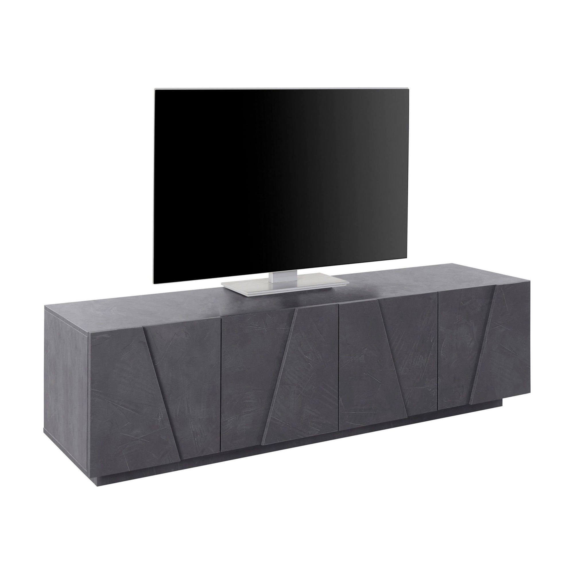 Mobile da soggiorno Porta TV, Made in Italy, Credenza per TV da salotto a 4 ante con dettaglio, cm 162x44h46, Grigio Ardesia