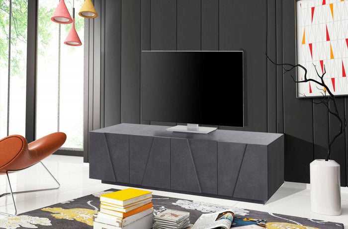 Mobile da soggiorno Porta TV, Made in Italy, Credenza per TV da salotto a 4 ante con dettaglio, cm 162x44h46, Grigio Ardesia