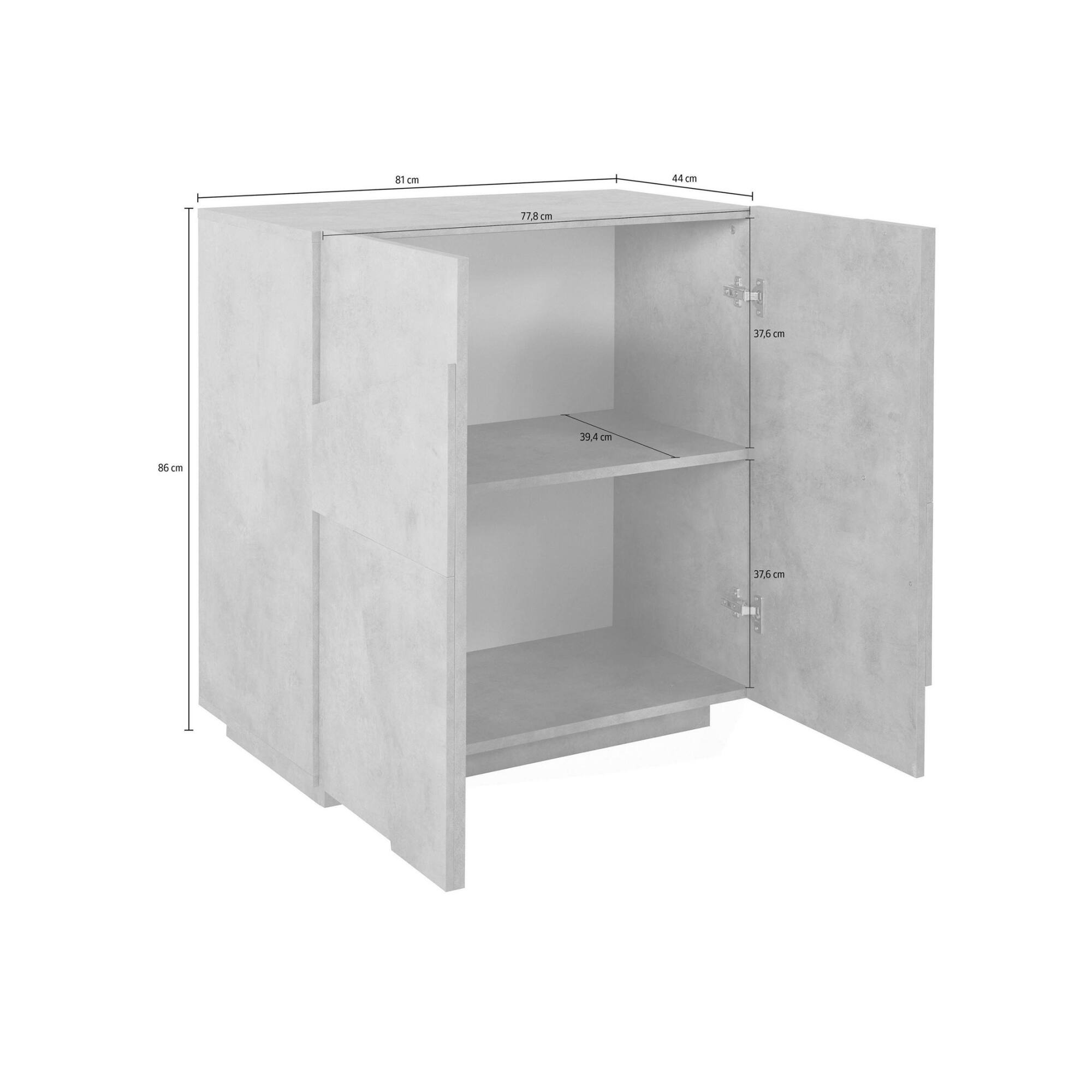 Credenza moderna a 2 ante, Made in Italy, Madia da cucina, Buffet di design da soggiorno, cm 81x44h86, Bianco lucido