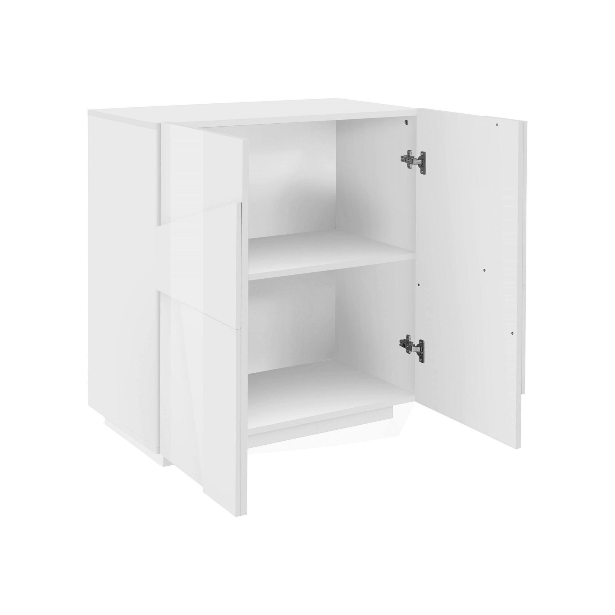 Credenza moderna a 2 ante, Made in Italy, Madia da cucina, Buffet di design da soggiorno, cm 81x44h86, Bianco lucido