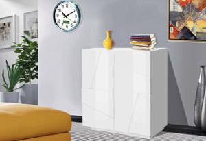 Credenza moderna a 2 ante, Made in Italy, Madia da cucina, Buffet di design da soggiorno, cm 81x44h86, Bianco lucido