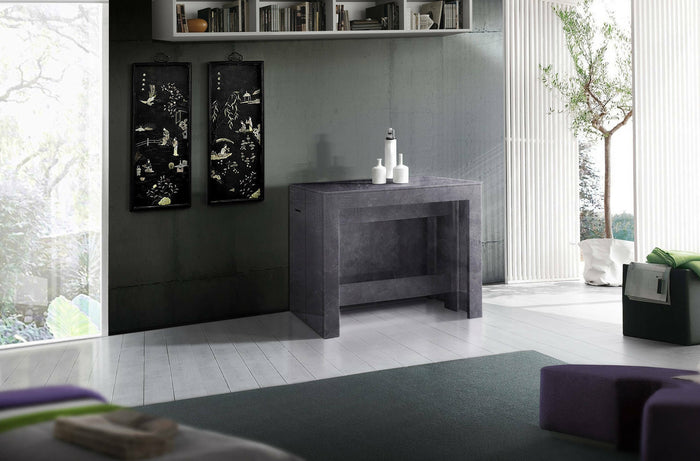 Tavolo da pranzo moderno, Made in Italy, Consolle allungabile fino a 12 posti, con portallunghe, cm 51/300x90h77, Grigio Ardesia