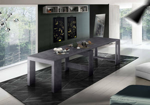 Tavolo da pranzo moderno, Made in Italy, Consolle allungabile fino a 12 posti, con portallunghe, cm 51/300x90h77, Grigio Ardesia